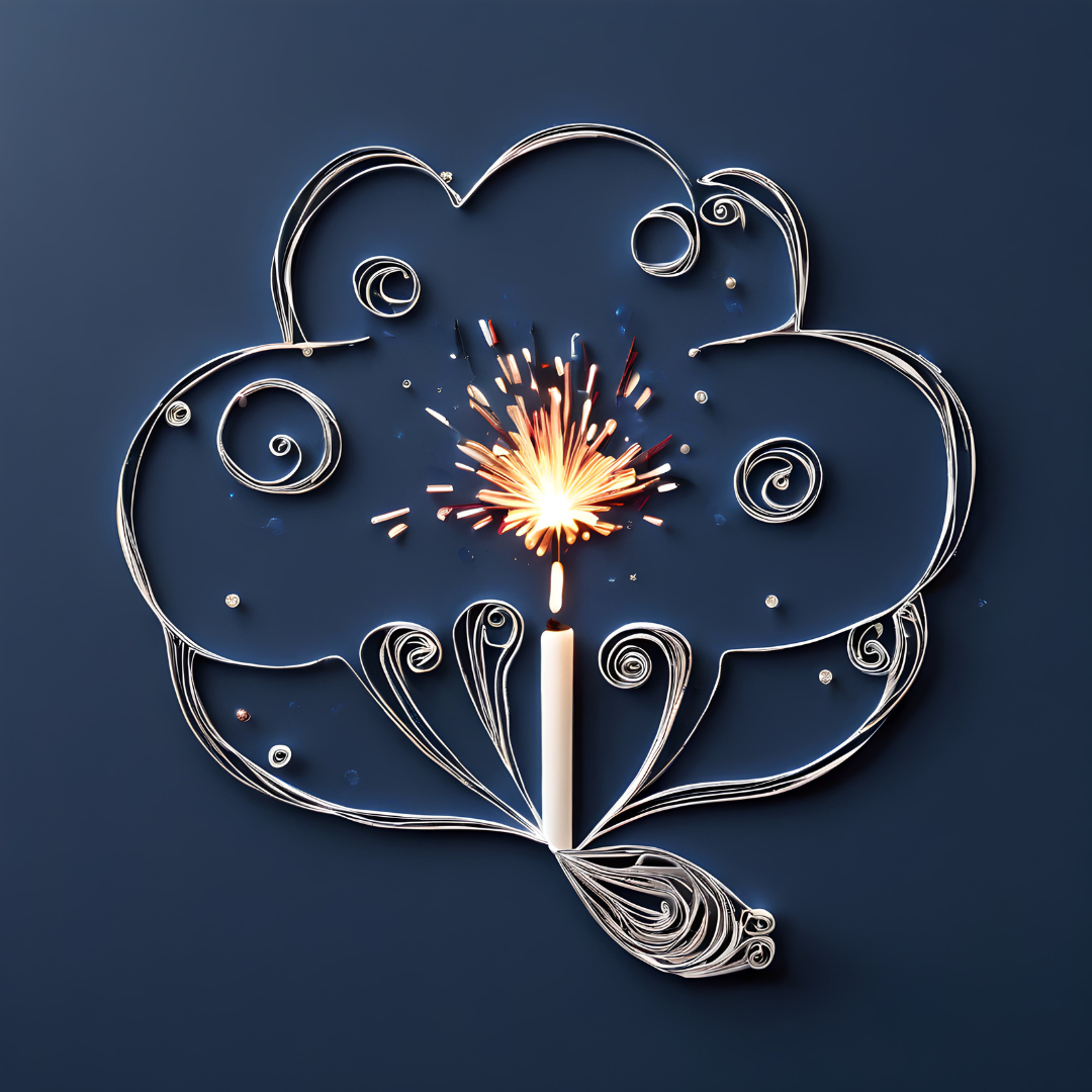 Sparkler inside thought bubble. In the style of paper quilling